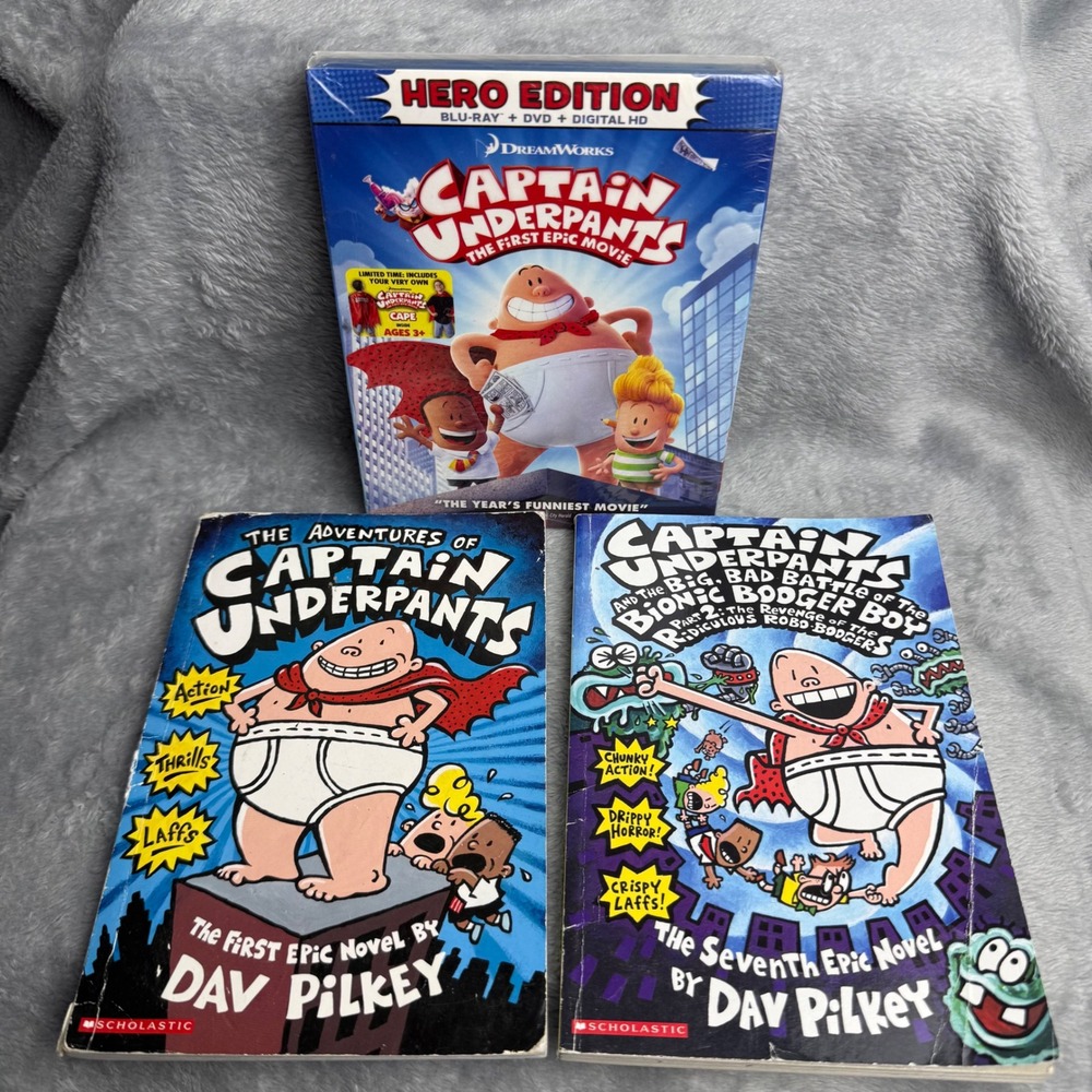 Captain Underpants Hero Edition Blu-ray DVD Cape & 2 Dav Pilkey Scholastic Books